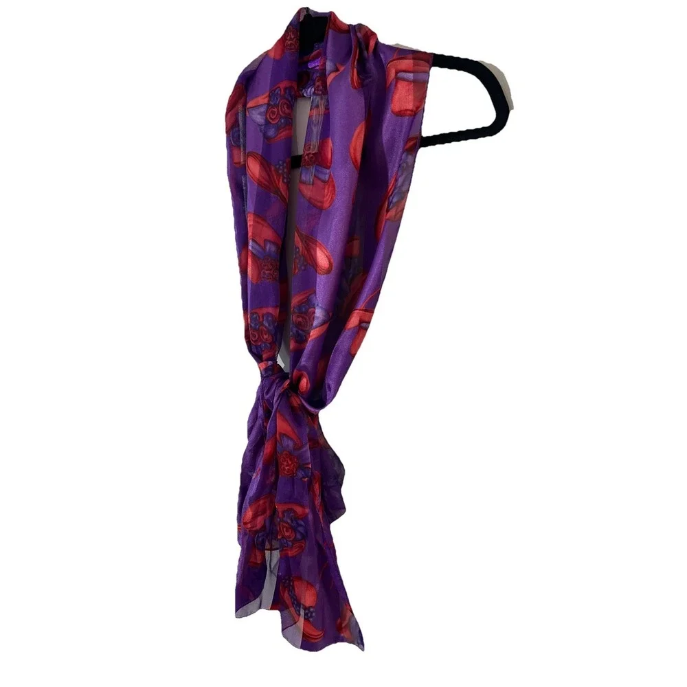 Red Hat Society Scarf Purple Red Hats Sheer Stripes Retro Granny‎ Core